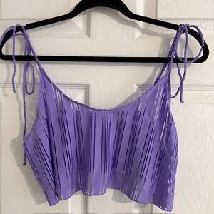 Annika Cami Top Purple Sheer Sparkle Tie Strap‎ Sleeveless Blouse LG